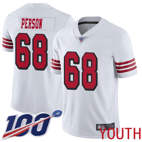 San Francisco 49ers Limited White Youth Mike Person NFL Jersey 68 100th Season Rush Vapor Untouchable